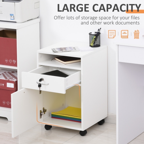 Kepooman Lockable Filing Cabinet - 24" Vertical Mobile Cabinet for Secure Office Storage, White