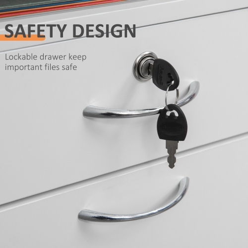 Kepooman Lockable Filing Cabinet - 24" Vertical Mobile Cabinet for Secure Office Storage, White