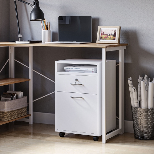 Kepooman Lockable Filing Cabinet - 24" Vertical Mobile Cabinet for Secure Office Storage, White