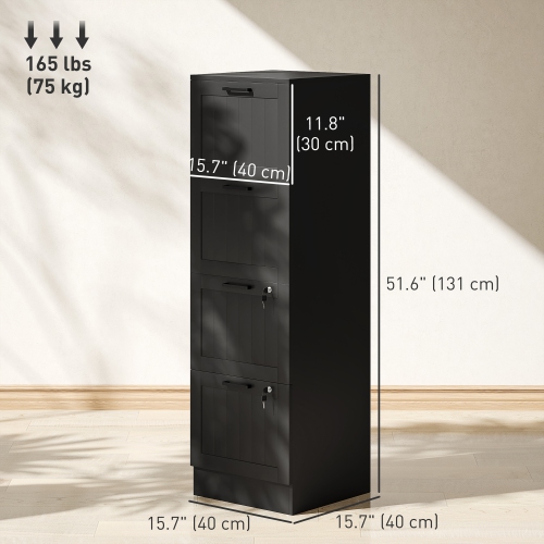 Kepooman 4 Drawer Filing Cabinet with Lock, Office Storage Cabinet with Adjustable Hanging Bars for A4 Letter Size Files, Black