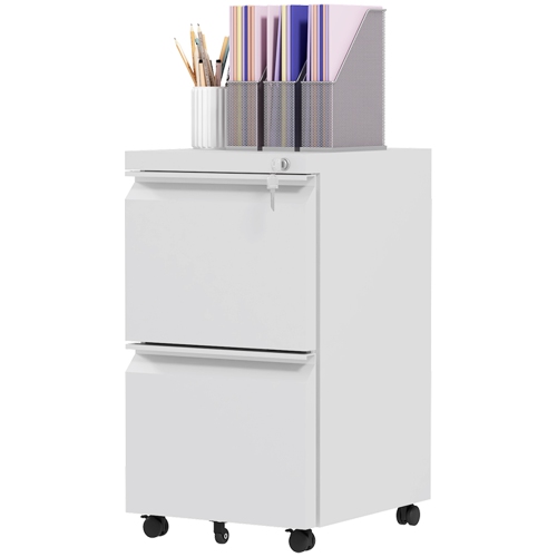 KEPOOMAN  Mobile File Depot - 2-Drawer Vertical Cabinet With Lock for Adjustable Letter/a4 Document Organization On Wheels In White