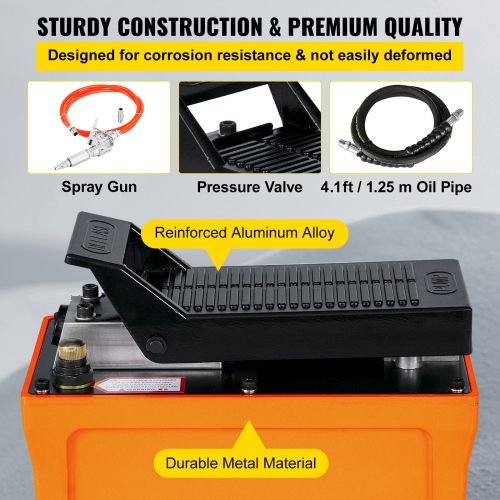 VEVOR 10000 PSI Hydraulic Pump, Air Foot Pump with Hose, Hydraulic Jack Pump with Air Hose for Hydraulic Ram Cylinders(hydraulic pump with hose)