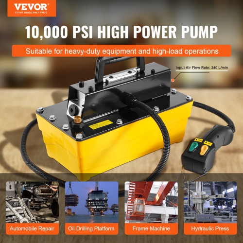 VEVOR 10,000PSI Air Hydraulic Pump,0.61 Gal Reservoir,NPT 3/8 In Oil Outlet, NPT 1/4 In Inlet,Plastic Air Hydraulic Pump with Remote Control