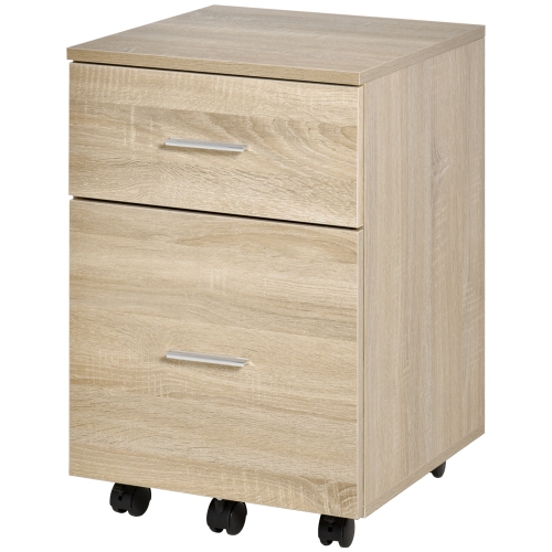 Kepooman Rolling File Chest - 2 Drawers on Wheels for Legal/Letter Documents in Natural Wood-Tone Home Office