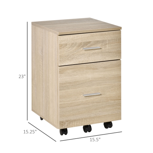 Kepooman Rolling File Chest - 2 Drawers on Wheels for Legal/Letter Documents in Natural Wood-Tone Home Office