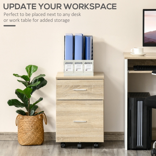 Kepooman Rolling File Chest - 2 Drawers on Wheels for Legal/Letter Documents in Natural Wood-Tone Home Office