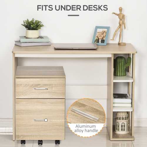 Kepooman Rolling File Chest - 2 Drawers on Wheels for Legal/Letter Documents in Natural Wood-Tone Home Office