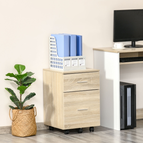 Kepooman Rolling File Chest - 2 Drawers on Wheels for Legal/Letter Documents in Natural Wood-Tone Home Office