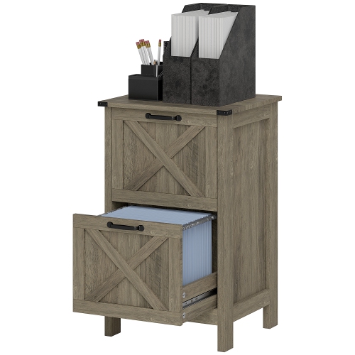 KEPOOMAN  Vertical Filing Cabinet With 2 Drawers, Rustic Farmhouse Office Storage Cabinet for A4, Letter Size Wash In Grey