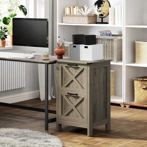 Kepooman Vertical Filing Cabinet with 2 Drawers, Rustic Farmhouse Office Storage Cabinet for A4, Letter Size, Grey Wash