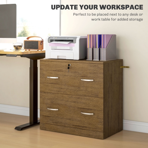 Kepooman 2 Drawer File Cabinet with Lock, Office Filing Cabinet, Hanging Bar for Letter Size, Home Office, Light Brown