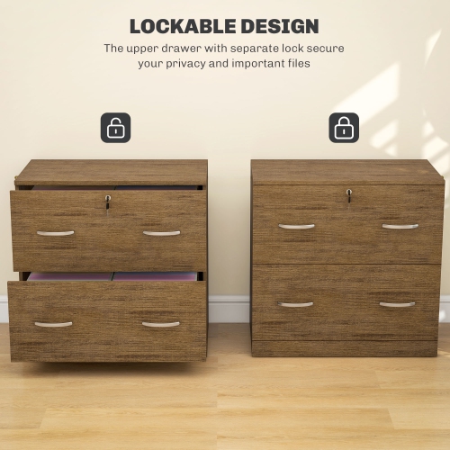 Kepooman 2 Drawer File Cabinet with Lock, Office Filing Cabinet, Hanging Bar for Letter Size, Home Office, Light Brown