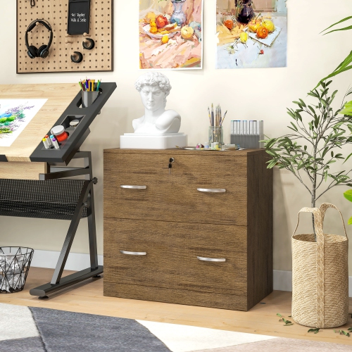Kepooman 2 Drawer File Cabinet with Lock, Office Filing Cabinet, Hanging Bar for Letter Size, Home Office, Light Brown
