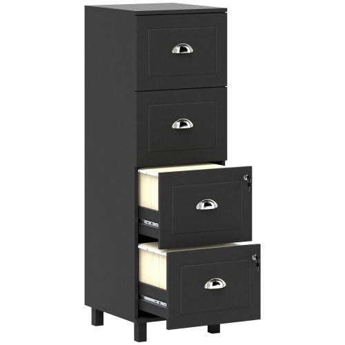 KEPOOMAN  4 Drawer File Cabinet With Lock, Office Filing Cabinet, A4 Letter Size, Hanging File Folders In Black