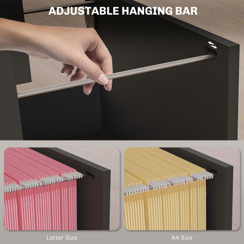 Kepooman 4 Drawer File Cabinet with Lock, Office Filing Cabinet, A4 Letter Size, Hanging File Folders, Black