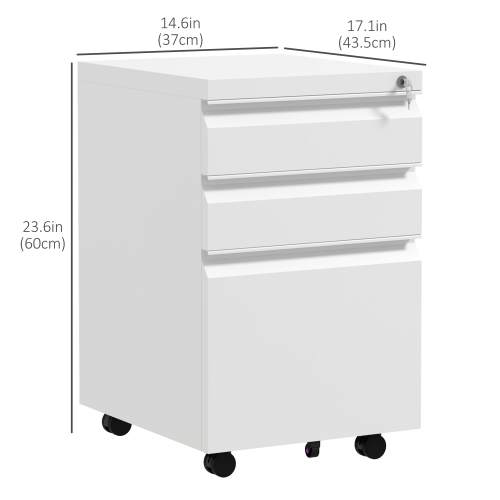 Kepooman Secure File Tower - 3-Drawer Vertical Cabinet on Wheels with Lock for Adjustable A4/Letter Document Organization, White