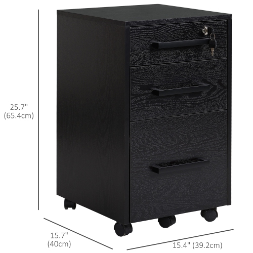 Kepooman 3-Drawer Lockable File Cabinet Vertical Office Storage with Hanging Bars for A4 Letter Size Documents Black