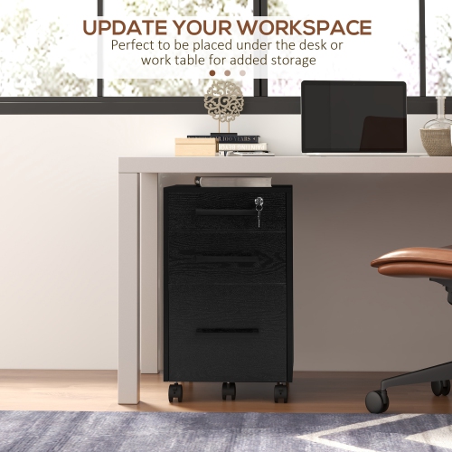 Kepooman 3-Drawer Lockable File Cabinet Vertical Office Storage with Hanging Bars for A4 Letter Size Documents Black