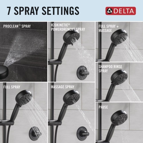 Delta Faucet ProClean Matte Black Hand Shower with Slide Bar, Handheld Shower with High Pressure Spray