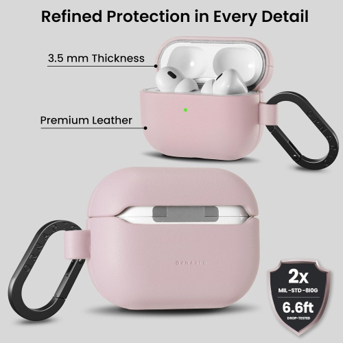 ORNARTO for AirPods Pro 2 Case 2022, Full Protective AirPods Pro 2nd Generation Leather Case Cover with Carabiner, Case for AirPods Pro 2, Front LED