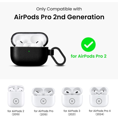 ORNARTO for AirPods Pro 2 Case 2022, Full Protective AirPods Pro 2nd Generation Leather Case Cover with Carabiner, Case for AirPods Pro 2, Front LED