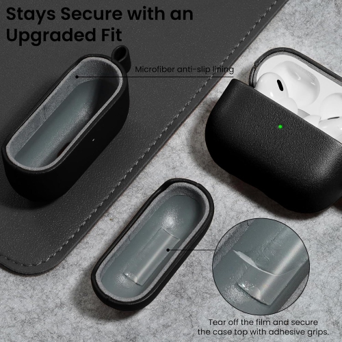 ORNARTO for AirPods Pro 2 Case 2022, Full Protective AirPods Pro 2nd Generation Leather Case Cover with Carabiner, Case for AirPods Pro 2, Front LED