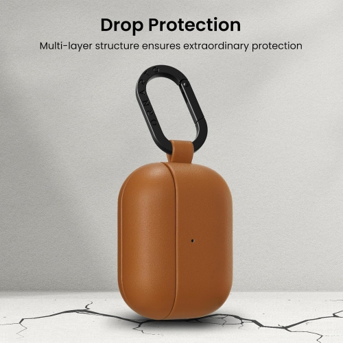 ORNARTO for AirPods Pro 2 Case 2022, Full Protective AirPods Pro 2nd Generation Leather Case Cover with Carabiner, Case for AirPods Pro 2, Front LED