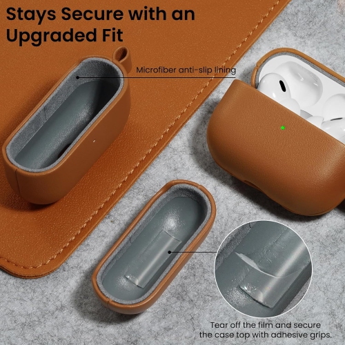 ORNARTO for AirPods Pro 2 Case 2022, Full Protective AirPods Pro 2nd Generation Leather Case Cover with Carabiner, Case for AirPods Pro 2, Front LED