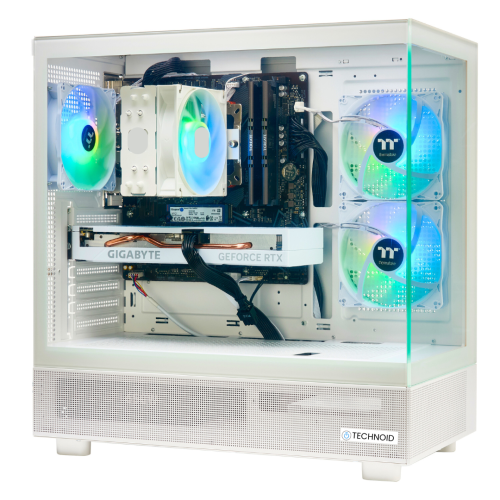 TECHNOID Glass White Gaming PC – AMD RADEON RX 9070 XT – AMD Ryzen 7 9800x3D – 64GB DDR5 – 2TB SSD – AI Ready – VR Compatible – Win 11 Home