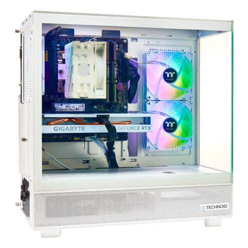 TECHNOID Glass White Gaming PC – AMD RADEON RX 9070 XT – AMD Ryzen 7 9800x3D – 64GB DDR5 – 2TB SSD – AI Ready – VR Compatible – Win 11 Home