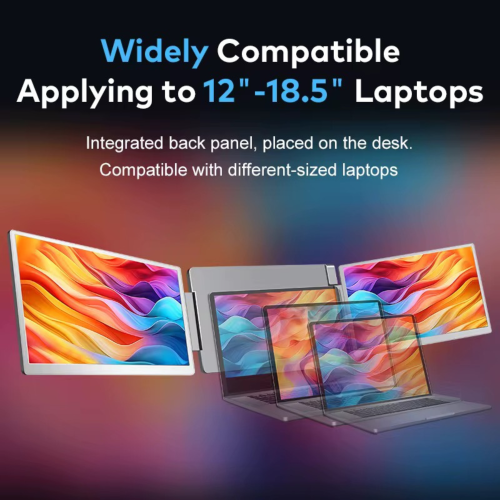 TUTT 15.6” Dual Portable Monitor | 16:9 Ratio FHD IPS Triple Screen Extender | Rotating Right Screen | Standalone | H5 Converter Cable | Windows, Mac