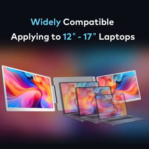 TUTT 14” Dual Portable Monitor | 16:10 Ratio FHD IPS Triple Screen Extender | Rotating Right Screen | Stand Alone | H5 Converter Cable | Windows, Mac