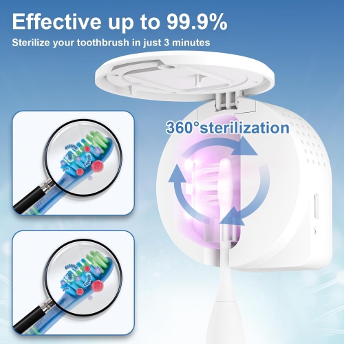 UV Toothbrush Sanitizer Holder,Toothbrush Sanitizer and Holder Cover Caps with Fan Drying,Rechargeable Portable Toothbrush Cleaner Case