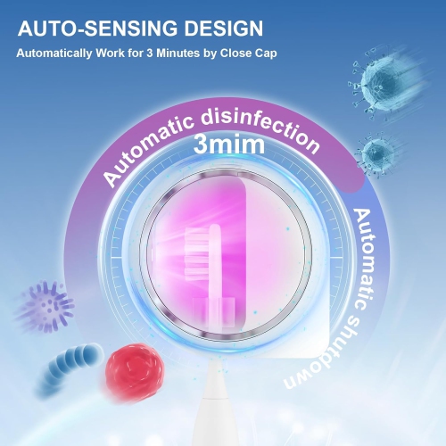 UV Toothbrush Sanitizer Holder,Toothbrush Sanitizer and Holder Cover Caps with Fan Drying,Rechargeable Portable Toothbrush Cleaner Case