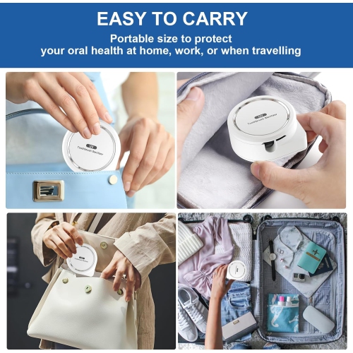 UV Toothbrush Sanitizer Holder,Toothbrush Sanitizer and Holder Cover Caps with Fan Drying,Rechargeable Portable Toothbrush Cleaner Case