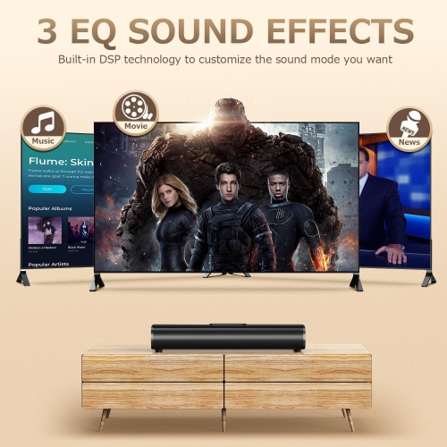 Sound Bar for TV,Small Bluetooth Sound Bar with HDMI(ARC),Optical,AUX and USB Inputs,Wall Mounted TV Soundbar with Remote Control Surround Sound for