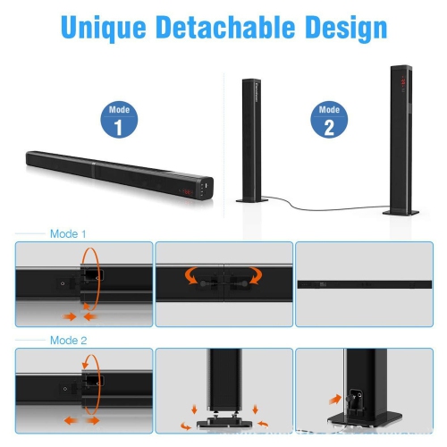 TV Sound Bar,Sound Bar for Speaker Smart TV,Soundbar with Surround Sound Powerful Bass, Home Theater Speaker with HDMI-ARC/AUX,Detachable Soundbar