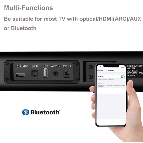 TV Sound Bar,Sound Bar for Speaker Smart TV,Soundbar with Surround Sound Powerful Bass, Home Theater Speaker with HDMI-ARC/AUX,Detachable Soundbar