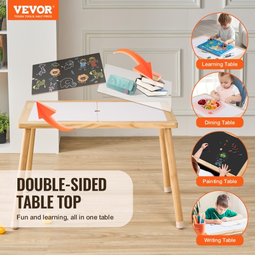 VEVOR Sensory Table for Toddlers, Kids Activity Table with Double-Sided Tabletop & Non-Slip Feet, Indoor/Outdoor Play Activity Table, Wooden Sensory