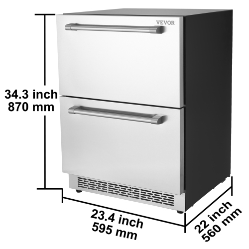 VEVOR 24" Undercounter Refrigerator, 2 Drawer Wine Refrigerator with Different Temperature, 4.87 Cu.ft. Capacity, Waterproof Indoor and Outdoor Under