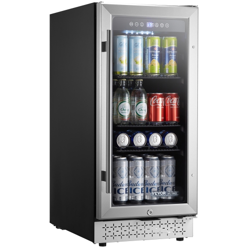 VEVOR 88 Can Beverage Refrigerator Cooler, Beverage Fridge, Mini Fridge with Glass Door, Adjustable Shelves, Digital Temperature Control, Built-in or