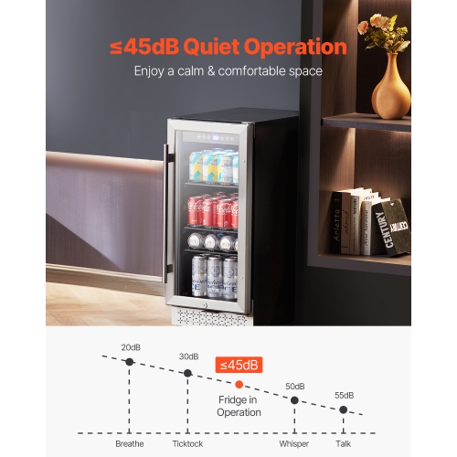 VEVOR 88 Can Beverage Refrigerator Cooler, Beverage Fridge, Mini Fridge with Glass Door, Adjustable Shelves, Digital Temperature Control, Built-in or