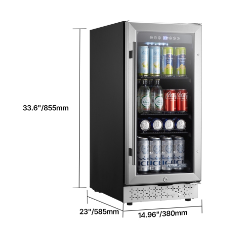 VEVOR 88 Can Beverage Refrigerator Cooler, Beverage Fridge, Mini Fridge with Glass Door, Adjustable Shelves, Digital Temperature Control, Built-in or