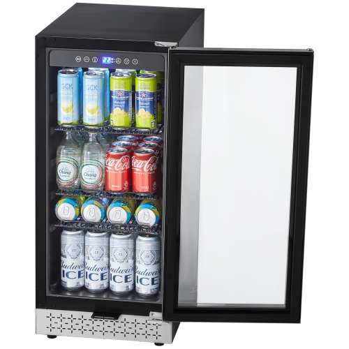 VEVOR 88 Can Beverage Refrigerator Cooler, Beverage Fridge, Mini Fridge with Glass Door, Adjustable Shelves, Digital Temperature Control, Built-in or