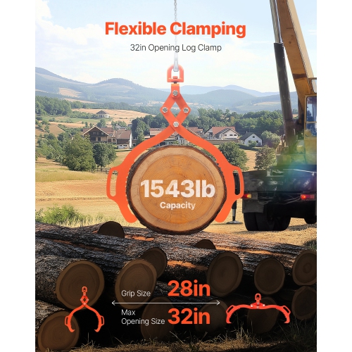 VEVOR 32in Log Lifting Tongs, 2-Claw Log Tongs, Heavy Duty Steel, 1543LBS Lifting Capacity, Swivel Log Graper Timber, Eagle Claw Design, Log Tongs