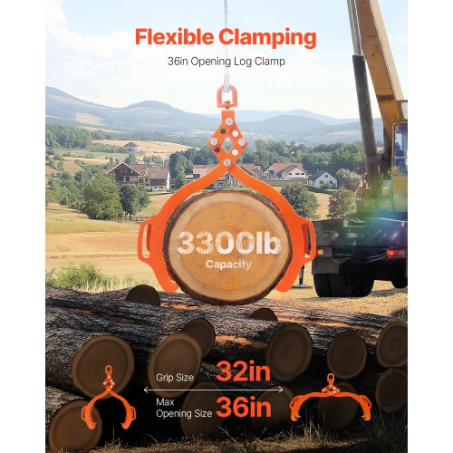 VEVOR 36in Log Lifting Tongs, 4-Claw Log Tongs, Heavy Duty Steel, 3300LBS Lifting Capacity, Swivel Log Graper Timber, Eagle Claw Design, Log Tongs