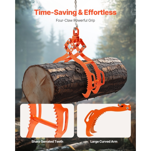 VEVOR 36in Log Lifting Tongs, 4-Claw Log Tongs, Heavy Duty Steel, 3300LBS Lifting Capacity, Swivel Log Graper Timber, Eagle Claw Design, Log Tongs