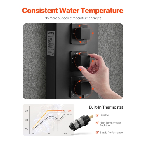 VEVOR 49 in Shower Panel Tower System with Rainfall Shower Head, Brushed Stainless Steel Shower Column, 4-Function Faucet, Wall-Mount Rain Massage