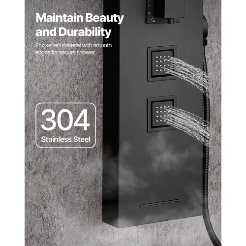 VEVOR 49 in Shower Panel Tower System with Rainfall Shower Head, Brushed Stainless Steel Shower Column, 4-Function Faucet, Wall-Mount Rain Massage