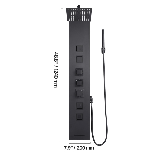 VEVOR 49 in Shower Panel Tower System with Rainfall Shower Head, Brushed Stainless Steel Shower Column, 4-Function Faucet, Wall-Mount Rain Massage